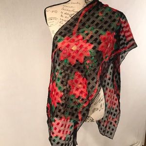 Christmas Poinsettia Scarf Black Red Green